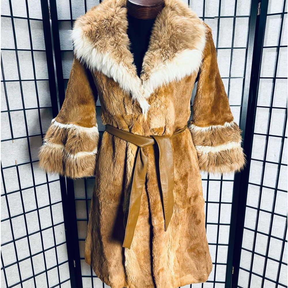 BOLD Collar BELL Sleeves Unbranded Vintage Full Length Rabbit Fur Coat